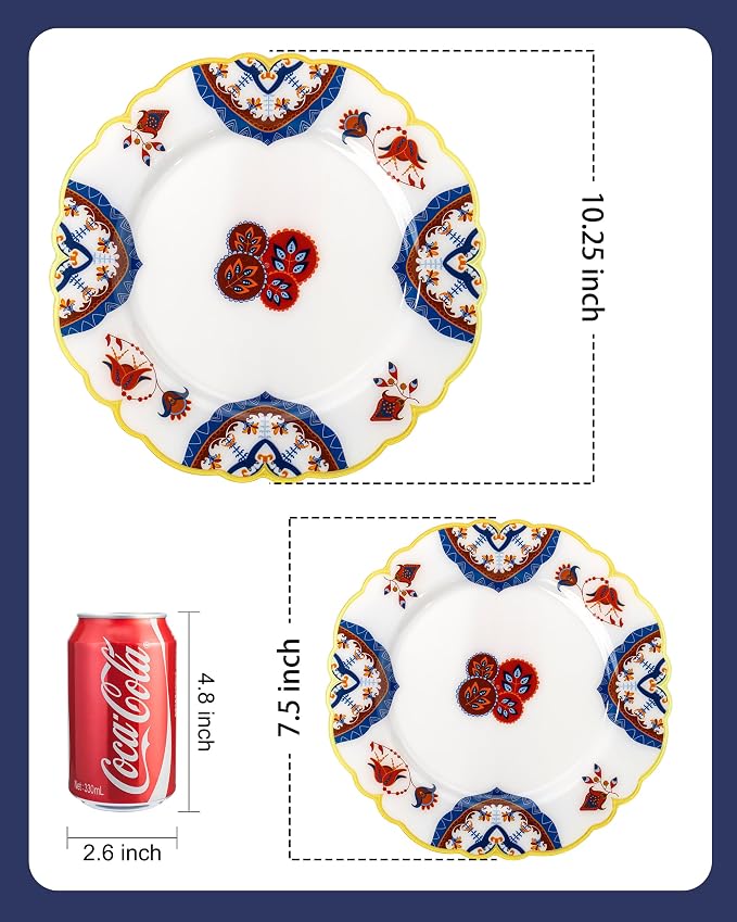 Morejoy 60pcs Vintage Bohemian Plastic Plates，Floral Plastic Plates | Featuring - Image 2