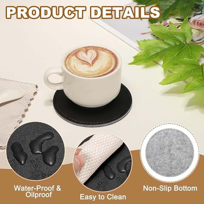 uxcell 5Pcs PU Leather Coasters - Image 3