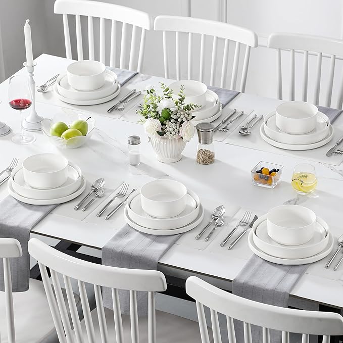 MALACASA 24 Pieces Porcelain Dinnerware Set, Modern White Dish Set - Image 6