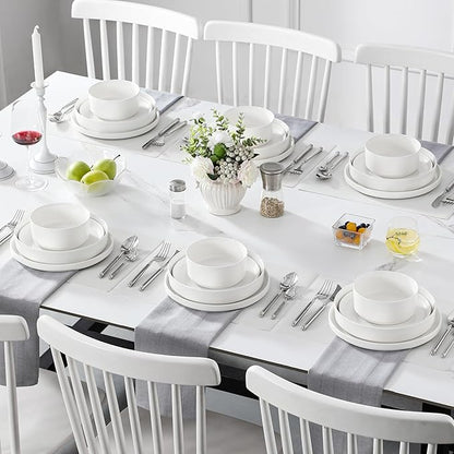 MALACASA 24 Pieces Porcelain Dinnerware Set, Modern White Dish Set - Image 6