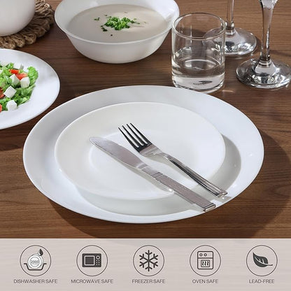 Cello Regal Dinnerware Set of 18 pieces, Service for 6, Chip & Scratch Resistant, Lightweight Round Plates and Bowls Set, Microwave & Dishwasher safe, Opalware Dinner Set, Plain