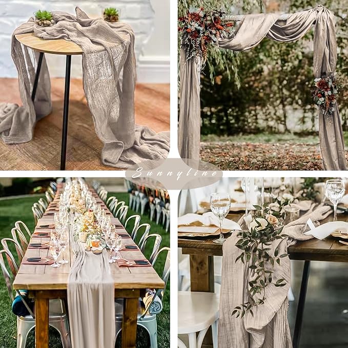6 Pcs Cheesecloth Table Runner 10FT Rose Brown Runner - Image 6