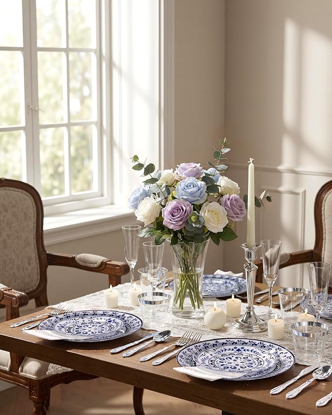 175 Pcs Blue Plates for 4th of July | Floral Disposable Dinnerware Set. - Image 2