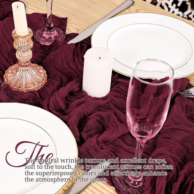 8 Pack Burgundy Table Runner 17 x 108inch Cheesecloth Table Runner Boho Gauze - Image 6