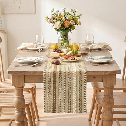 Artoid Mode Coffee Farmhouse Stripe Braided Table Runner 12x108 Inch | Holiday - Image 2