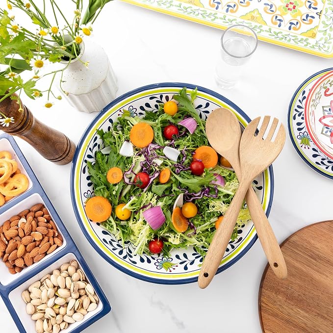 Talavera Melamine Large Serving Bowl, 13.75" x 2.75" Mixing, Pasta Serving - Image 2