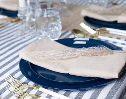 [30 Pack 8.6''] Dark Blue Plastic Party Plates Edge Collection Premium heavyweight Elegant Disposable Tableware Dishes