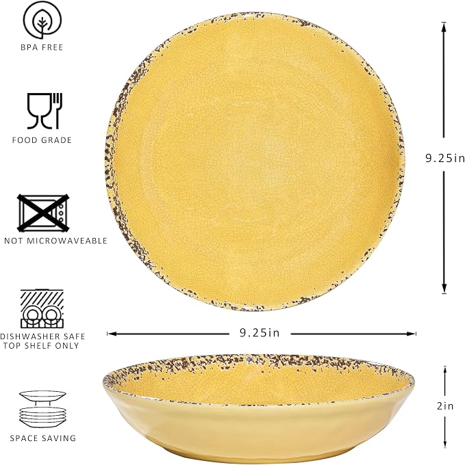 Farmhouse Melamine Pasta Bowls Set, 42 OZ Large Salad Bowls Set, 9.25 inch 6 - Image 6