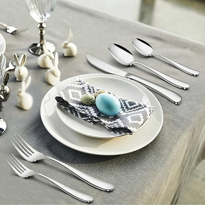 Herogo Heavy Duty Silverware Set with Serving Utensils, 45-Piece Stainless Steel Heavy Weight Modern Flatware Set for 8, Fancy Cutlery for Home Wedding, Dishwasher Safe, Mirror Finished