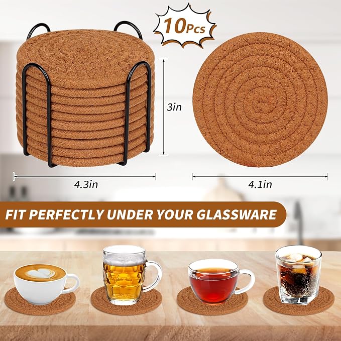10 Pack Drink Coasters with Holder, Absorbent Coasters - Image 2