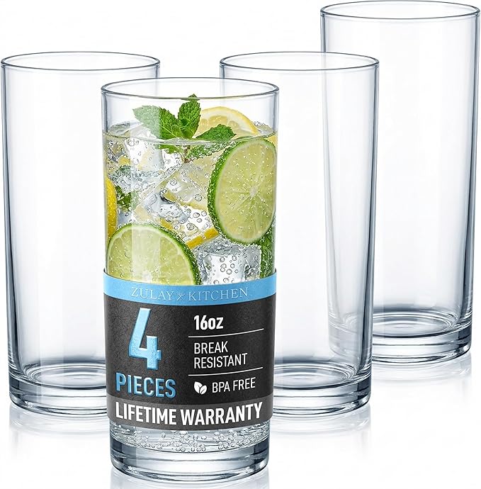 Zulay Kitchen Plastic Drinking Glasses – 16oz Acrylic Shatterproof Water Cups by ZulayKitchen
