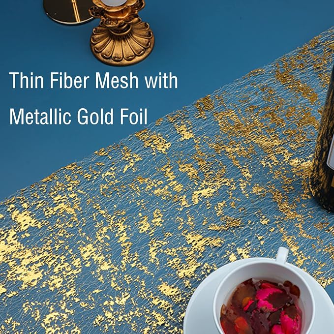 Snowkingdom 2 Pieces Gold Table Runner, Sequin Glitter Foil Metallic Thin Mesh - Image 2