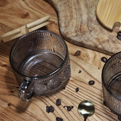 Vintage Glass Coffee Mugs, 14 Oz Set of 2 Embossed Glassware Tea Cups - Image 6