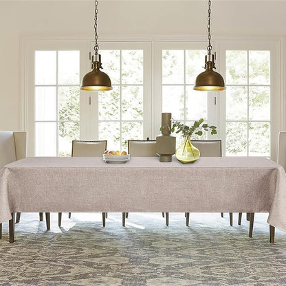JIUZHEN 2 Pack Faux Linen Farmhouse Tablecloth Rectangular, Wrinkle Stain Resistant Table Cloth Rectangle Table Cover for Kitchen Dining, Stone, 52 x 70 Inch