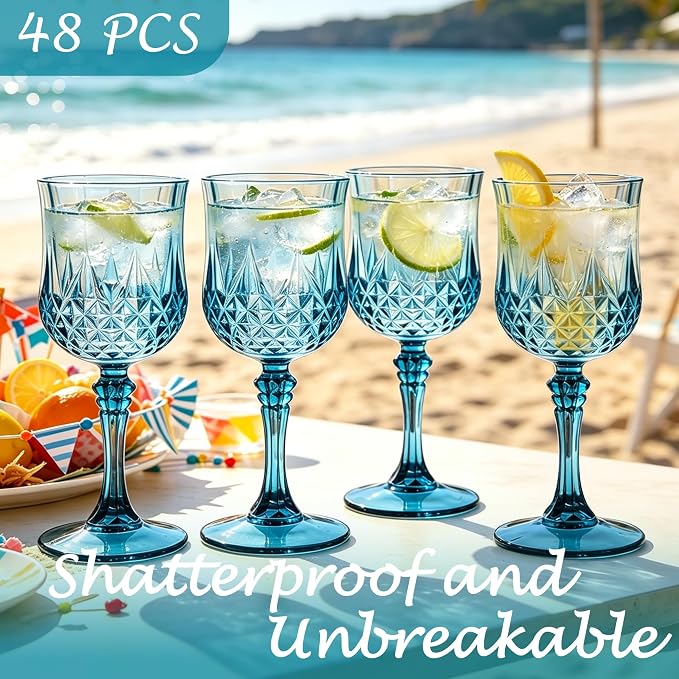 48Pack Plastic Wine Glasses, 7oz Vintage Goblets - Image 3