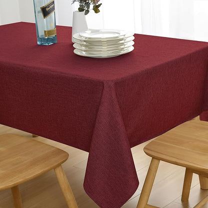 JIUZHEN Red Faux Linen Farmhouse Tablecloth Rectangular, Wrinkle Stain Resistant Table Cloth Rectangle Tablecloth Table Cover for Kitchen Dining, 54 x 108 Inch