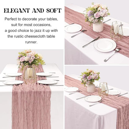 6 Pieces Dusty Pink 10FT Cheesecloth Table Runner Boho Gauze Fabric Table - Image 3