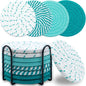 8 Pcs Drink Coasters with Holder, Minimalist Cotton Woven Coaster Set, 4 Colors Absorbent Coaster Protection Protection for Various Cups, Ideal for Coffee Tables and Home Decor Tabletop, 4.3 Inches