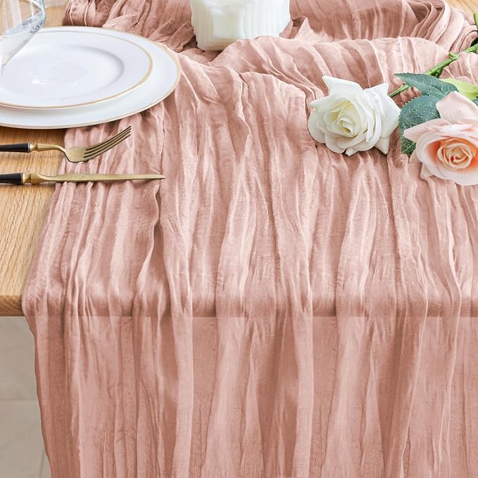 Cheesecloth Table Runner Dusty Pink 10FT Boho Gauze Table Runners | 120 Inch by Wokceer