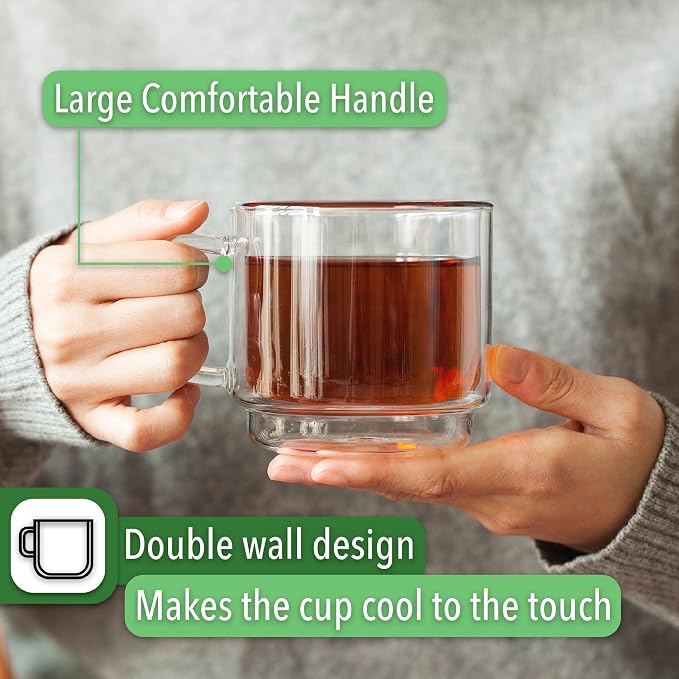 BTaT- Double Walled Stackable Glass Coffee Mugs, 12 oz, Glass Coffee Cups - Image 6