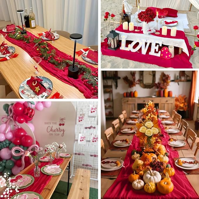 6 Pack Red Valentine's Day Cheesecloth Table Runner Gauze Table Runner 35x120 - Image 4