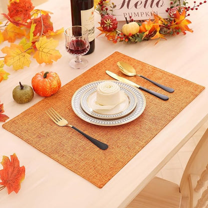 Homaxy Cloths Placemats for Dining Table Set of 4, Heat Resistant Washable Cotton Linen Blend Table Mats, Easy to Clean Place Mats for Indoor Outdoor Party Kitchen Decoration, 13" x 19", Orange