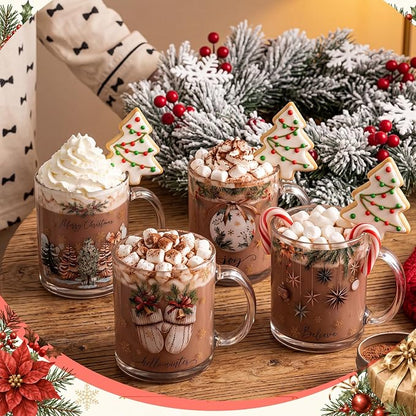 Tioncy 4 Pcs Christmas Coffee Mugs 12 oz Glass Mugs Set - Image 4