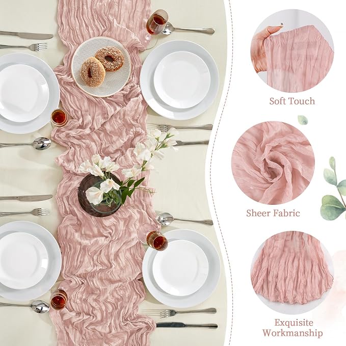 AGIRL Dusty Pink Cheesecloth Table Runner 120in Fall Boho Gauze Home Decor | - Image 7