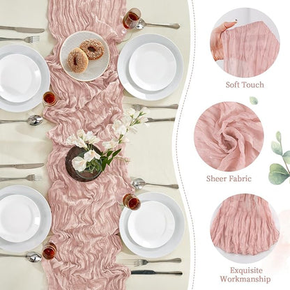 AGIRL Dusty Pink Cheesecloth Table Runner 120in Fall Boho Gauze Home Decor | - Image 7