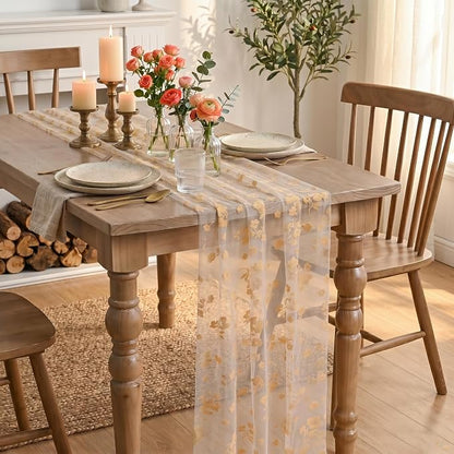 Artoid Mode Pink Gauze Flocking Flowers Table Runner 10FT, Spring Sheer Dining - Image 4