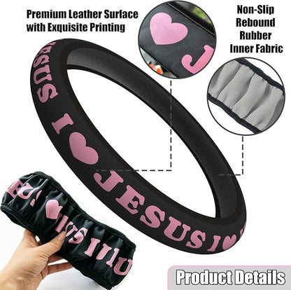 Christian I Love Jesus Pink Steering Wheel Cover - Image 3