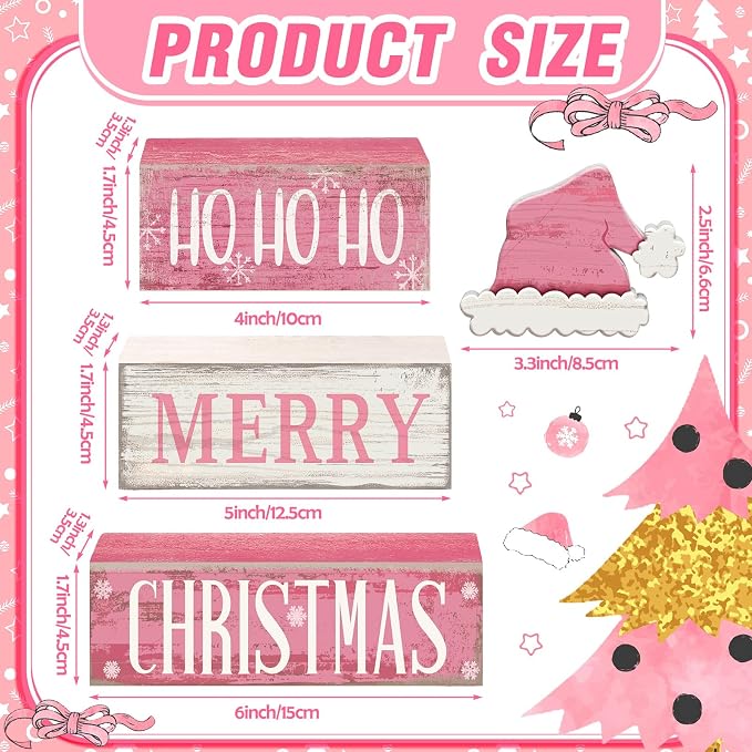 Moucuny 4 Pcs Christmas Table Decorations Pink Santa Hat Decor Christmas Tiered - Image 2