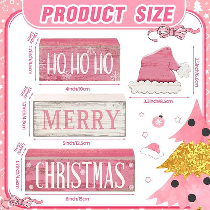 Moucuny 4 Pcs Christmas Table Decorations Pink Santa Hat Decor Christmas Tiered - Image 2