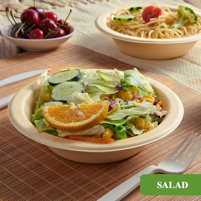 Vplus 200 Pack 16 OZ Compostable Paper Bowls, Bagasse Bowls，Nature | Disposable - Image 2