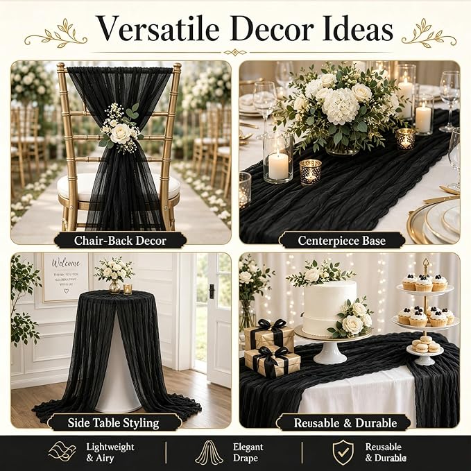 6 Pack Black Cheesecloth Table Runner 22 x 120 Inch | Gauze Table Runners 10FT - Image 7