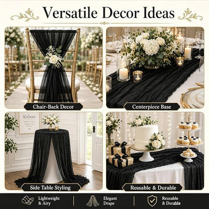 6 Pack Black Cheesecloth Table Runner 22 x 120 Inch | Gauze Table Runners 10FT - Image 7