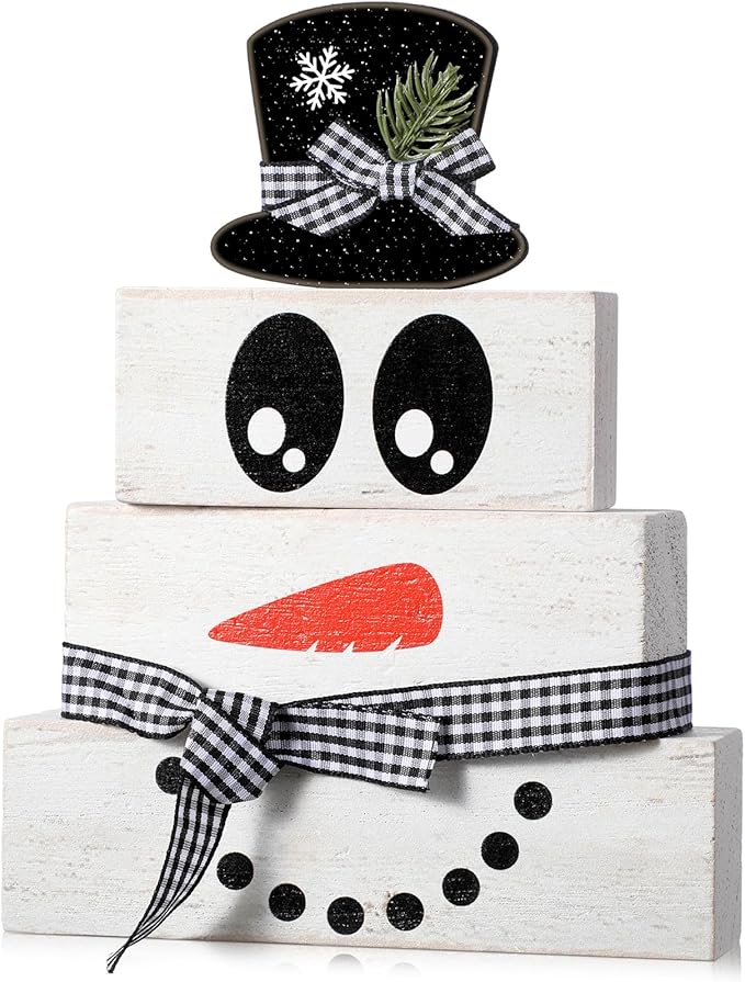 Moucuny 4 Pcs Winter Table Decoration Wooden Snowman Decor Black and White by Moucuny