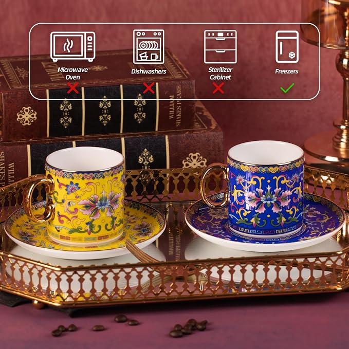 KAMMAK Tea Cup and Saucer, Ceramic Coffee Cups, 7 oz, Afternoon Tea and - Image 6