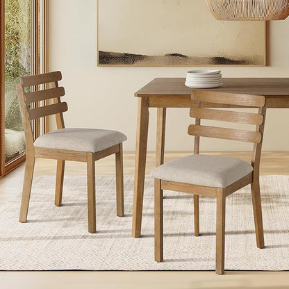 6 Piece Dining Table Set with Bench, Wooden Rectangular Kitchen Table and 4 Upholstered Chairs, Farmhouse Dining Room Furniture for Family Meals, Light Oak Finish