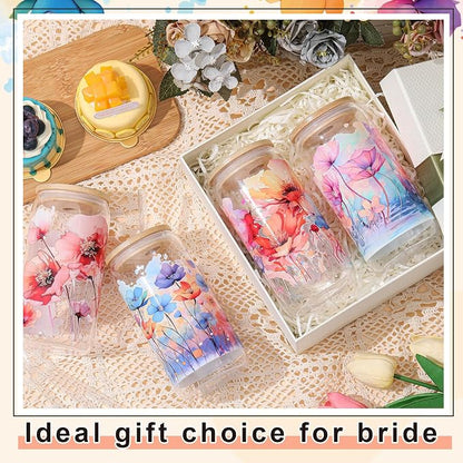 Mumufy 4 Pack Wildflower Glass Cups Gift Aesthetic Cute Glass Cup Tumbler - Image 6