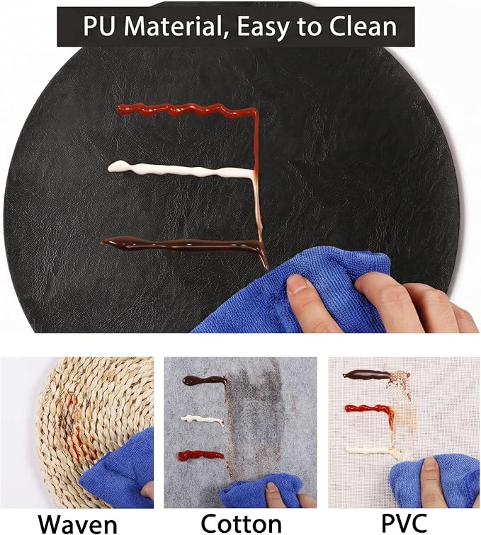 Embossed PU Leather Placemats, Waterproof Coffee Coasters, Kitchen Table Mats - Image 4