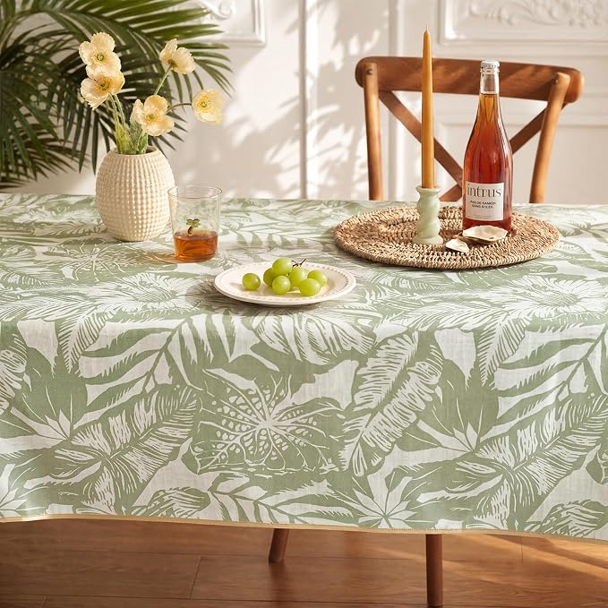 jinchan Green Tropical Floral Linen Rectangle Table Cloth 50x84 | - Image 8