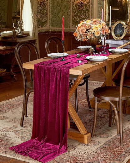 Burgundy Velvet Table Runner 29x120 Inch Luxury Retro Christmas Runners | 5 - Image 3
