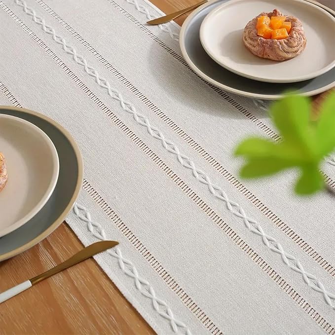 Ivory White Rustic Linen Table Runner 72 Inches Long - Image 5