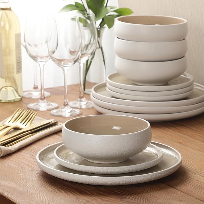 Gibson Elite Pacifco Beach Plates and Bowls Sets, 12-Piece Stoneware Dinnerware - Image 5