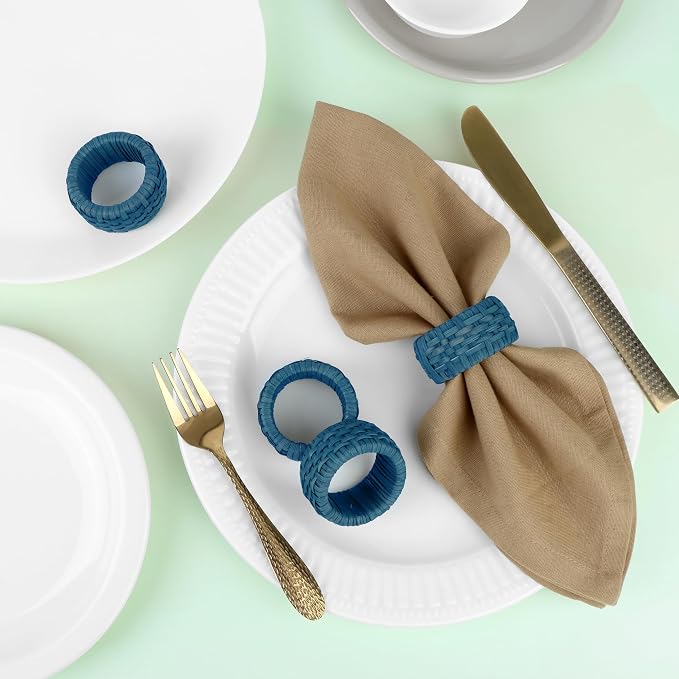 Artisan Cane Napkin Rings Set of 12, Earthy Woven Dinner Napkin Holders - Image 3