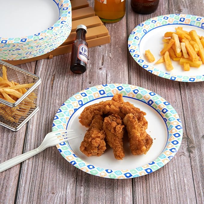 MUCHII Paper Plates 10 Inch, 120 Count Disposable Paper Plates Bulk, Soak and Cut Proof for Party,Picnic, Family Gatherings