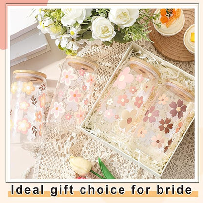 Mumufy 4 Pack Wildflower Glass Cups Gift Aesthetic Cute Glass Cup Tumbler - Image 6