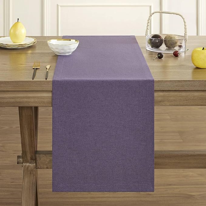 Basic Linen Style Table Runner, 14x48 Inch Purple | Mitered Corner Design - Image 2