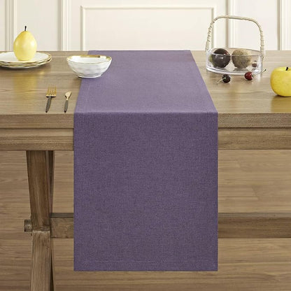 Basic Linen Style Table Runner, 14x60 Inch Purple | Mitered Corner Design - Image 2